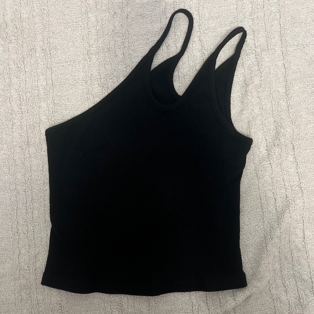 Princess Polly One Shoulder Asymmetrical Black Crop Top